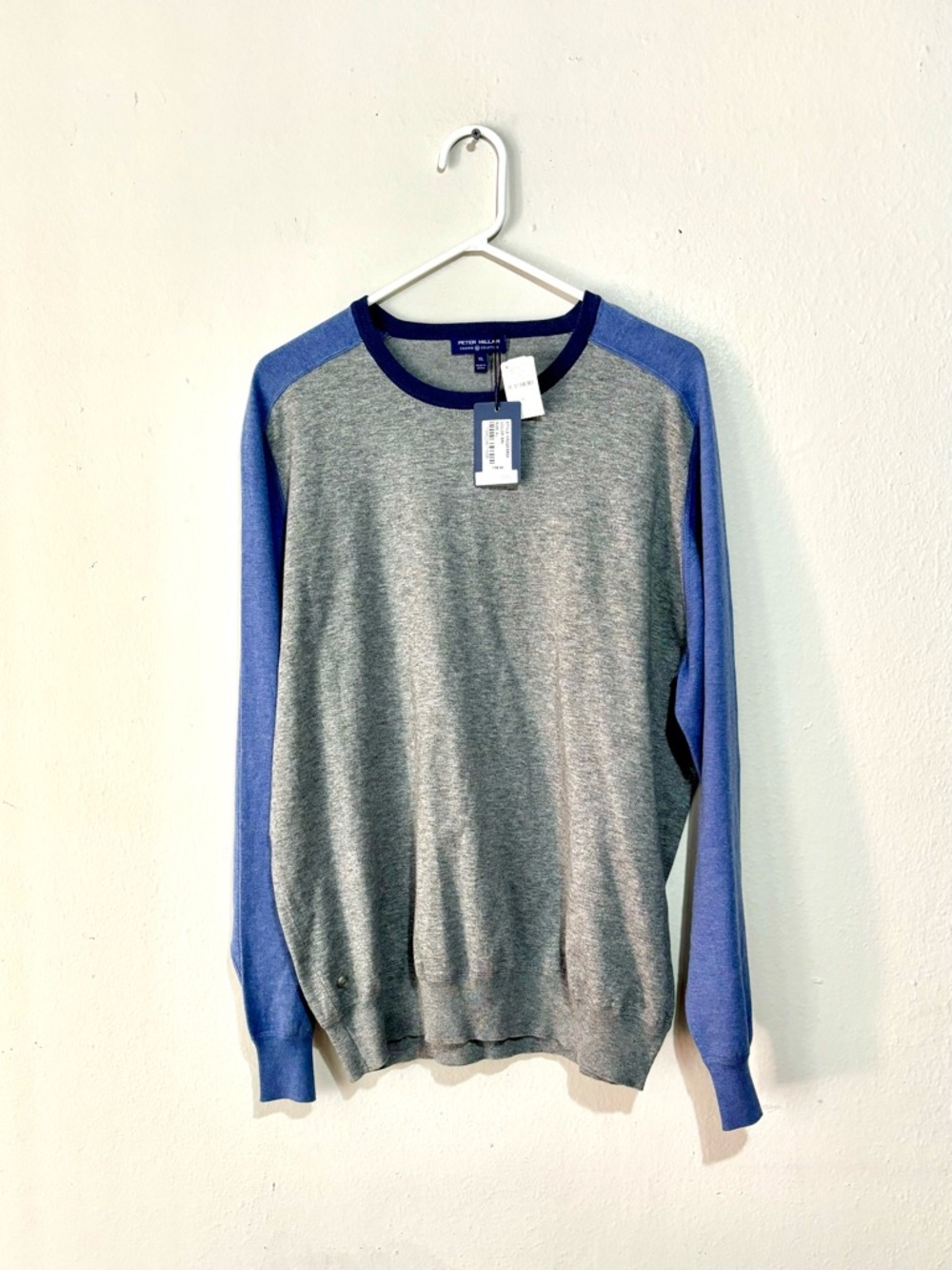 NWT Peter Millar British Gray/Blue Riffs Ringer Performance Sweater Size XL